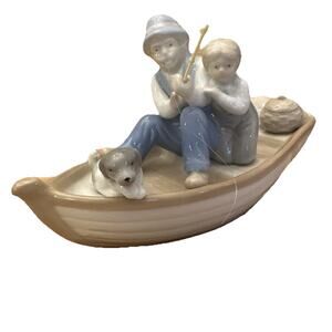 Vtg Paul Sebastian Fishing‎ Boat Porcelain Figurine Meico Grandpa Grandson Dog